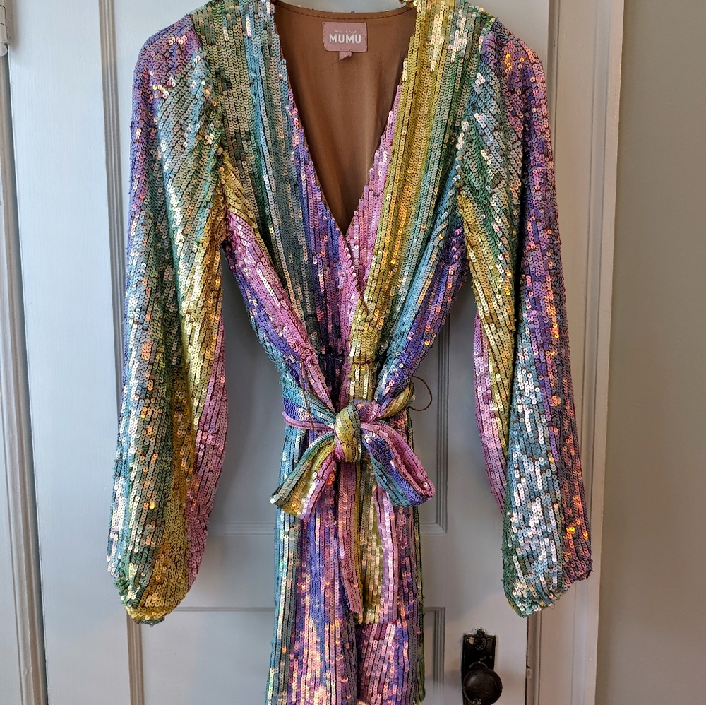 Show Me Your Mumu Pastel Multicolor Sequin Wrap Dress